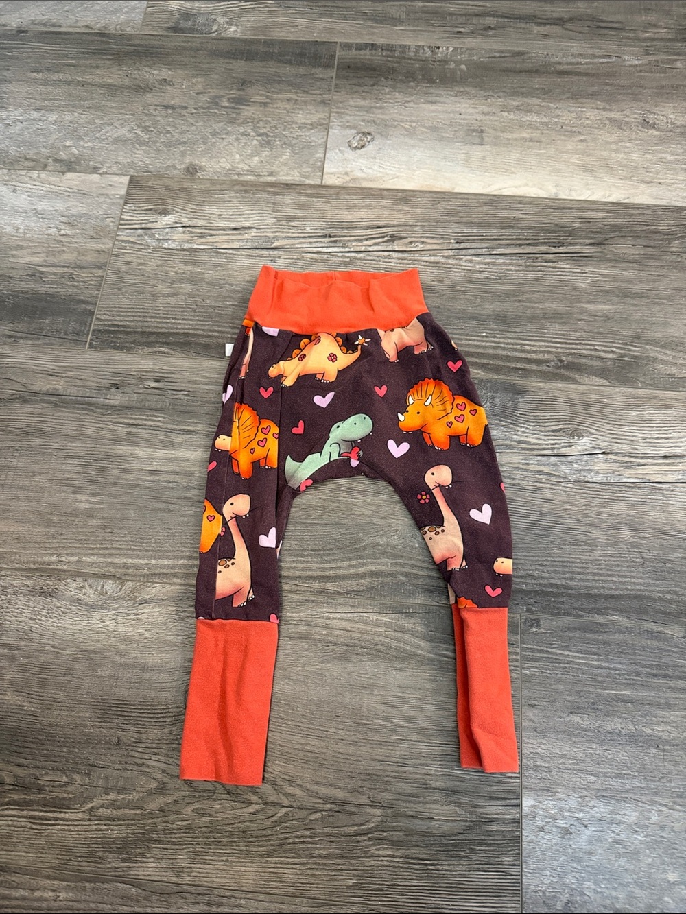 Babychic Grow with me Kids Dino Print Harem Pants in Orange and Brown